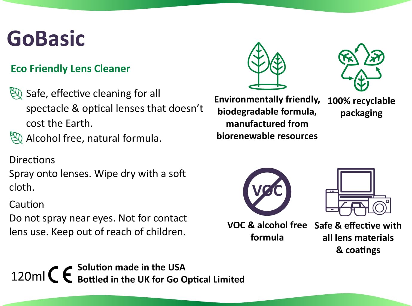 GoBasic Eco Friendly Lens Spray 120ml