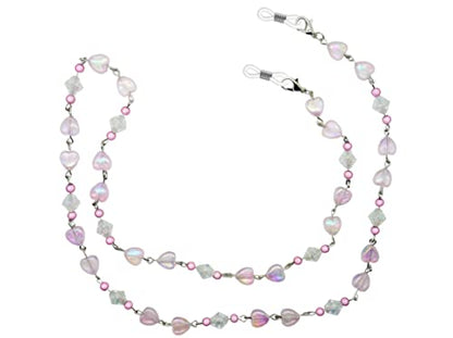 GoOptical Pink Beaded Heart Women's Traditional Fasten Glasses Cord Necklace Spectacle Chain