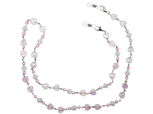 GoOptical Pink Beaded Heart Women's Traditional Fasten Glasses Cord Necklace Spectacle Chain