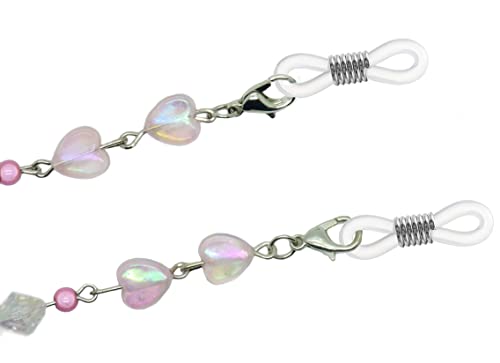 GoOptical Pink Beaded Heart Women's Traditional Fasten Glasses Cord Necklace Spectacle Chain