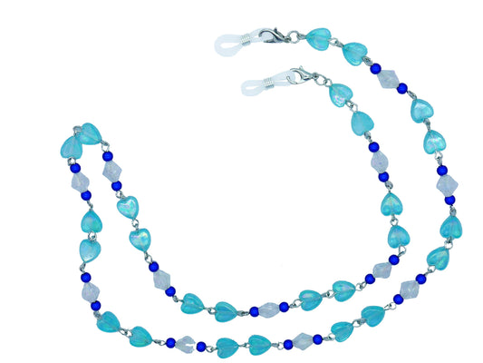 GoOpticians Blue Beaded Heart Women's Traditional Fasten Glasses Cord Necklace Glasses Cord Spectacle Chain