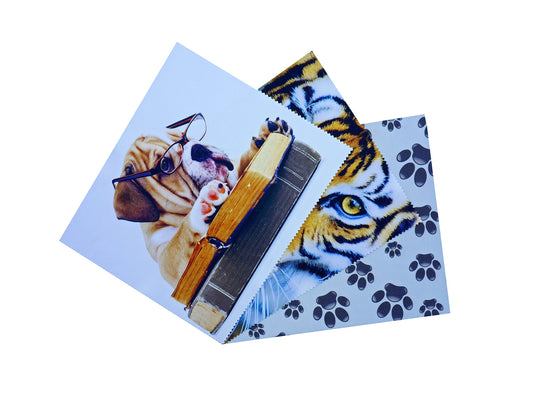 GoOpticians Microfiber Glasses Spectacle Phone Lens Screen Cleaning Cloths Cute Animals Bulldog Tiger Paws X 3 Microfibre