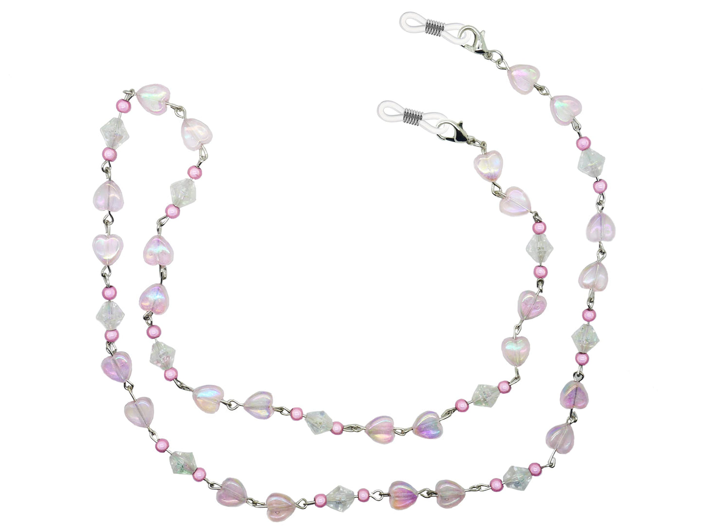 GoOptical Purple Pink & Blue Beaded Heart Women's Traditional Fasten Glasses Cord Necklace Spectacle Chain - 3 Pack