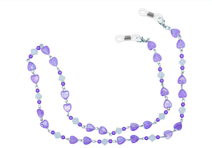 GoOpticians Purple Beaded Heart Women's Traditional Fasten Glasses Cord Necklace Spectacle Chain