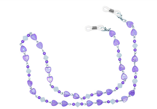 GoOpticians Purple Beaded Heart Women's Traditional Fasten Glasses Cord Necklace Spectacle Chain