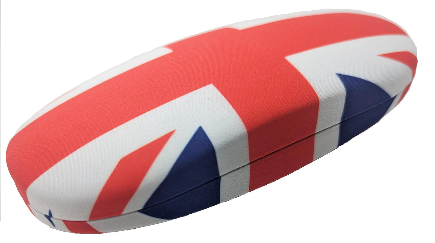 GoBasic Union Jack British Flag Unisex Red White Blue Spectacle Reading Glasses Medium Hard Case and Lens Cleaning Cloth Bundle