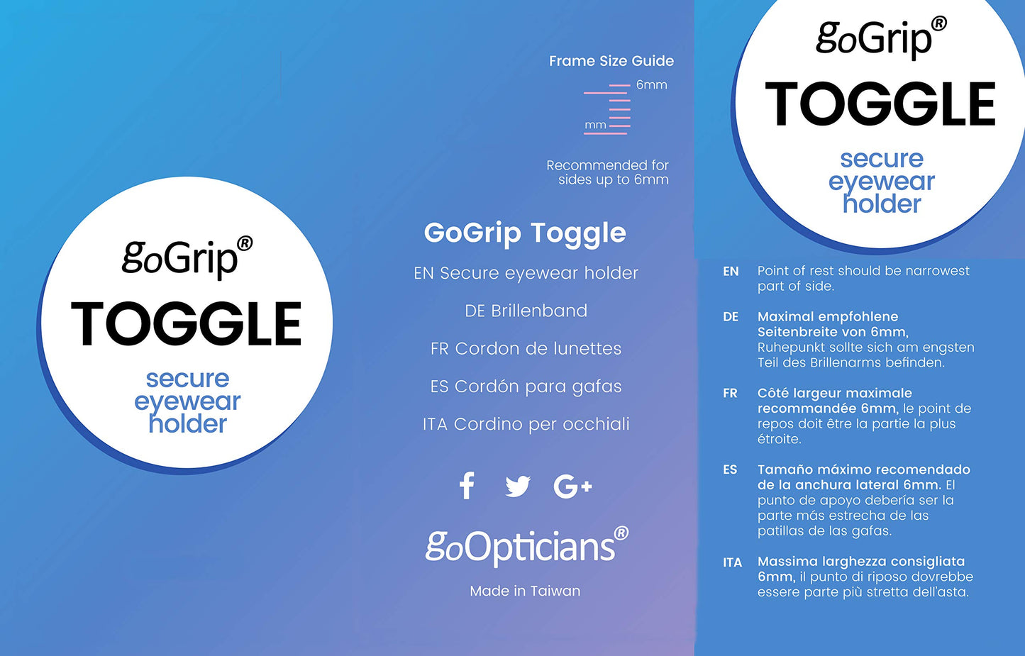 GoGrip Glasses Cord With Adjustable Toggle, Sports Eyewear Retainer & Sunglasses Lanyard