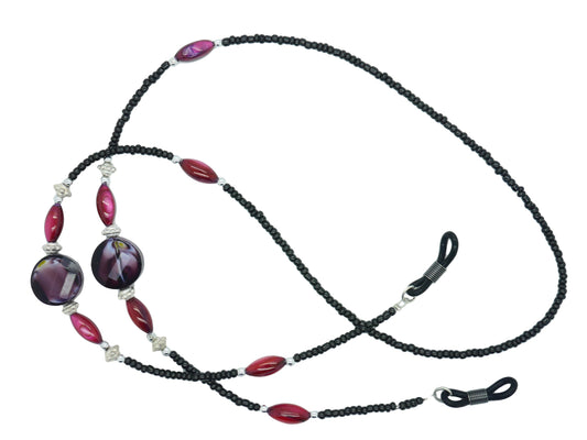 GoOpticians Black & Purple Ladies Women's Beaded Traditional Fasten Necklace Glasses Cord Spectacle Chain Lanyard