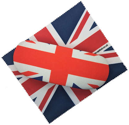GoBasic Union Jack British Flag Unisex Red White Blue Spectacle Reading Glasses Medium Hard Case and Lens Cleaning Cloth Bundle
