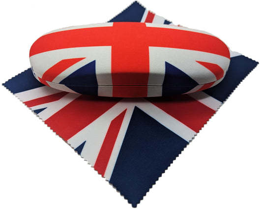 GoBasic Union Jack British Flag Unisex Red White Blue Spectacle Reading Glasses Medium Hard Case and Lens Cleaning Cloth Bundle