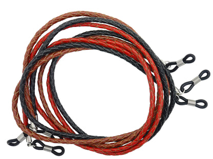 GoOptical Real Leather Platted Spectacle Cords with Traditional Adjustable Fasteners