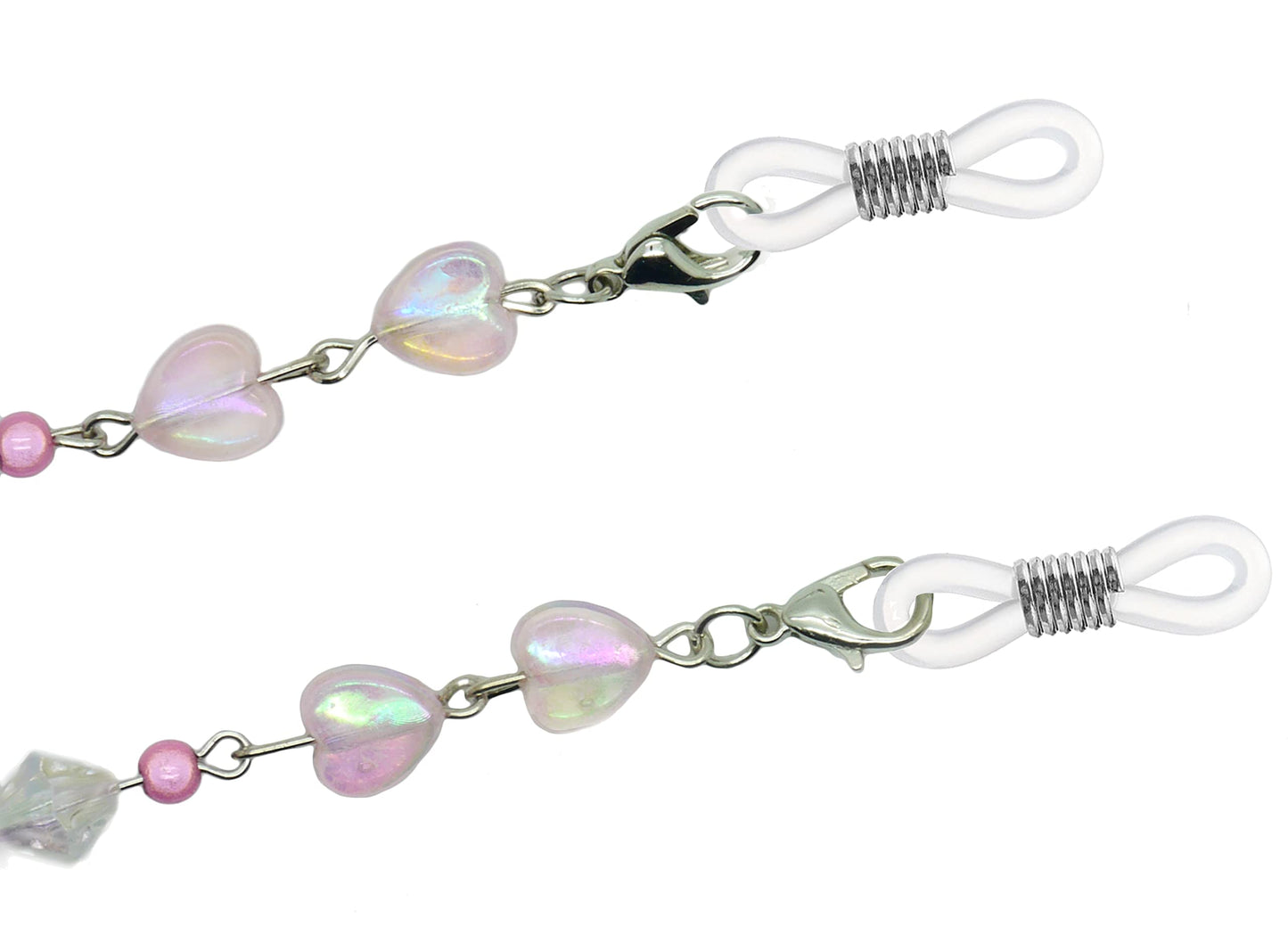 GoOptical Purple Pink & Blue Beaded Heart Women's Traditional Fasten Glasses Cord Necklace Spectacle Chain - 3 Pack