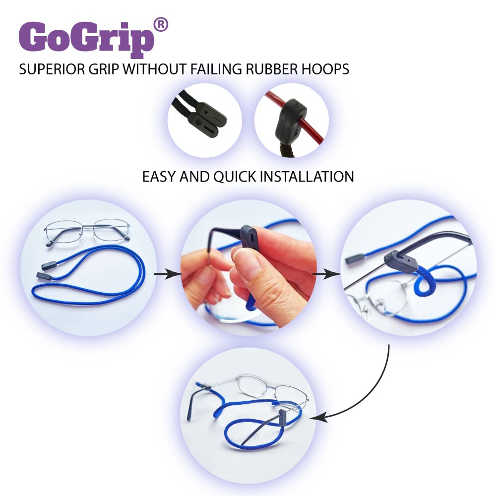 GoGrip Sport Active Glasses Cord With Toggle Rugged Spectacle Lanyard (Black)
